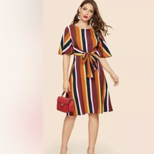 SHEIN 70s Waist Knot Colorful Stripe Dress